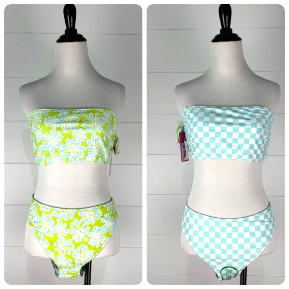 New Reversible Bandeau Tube Halter Bikini Swimsuit Top Jr XXL 19 Cheeky Bottom
